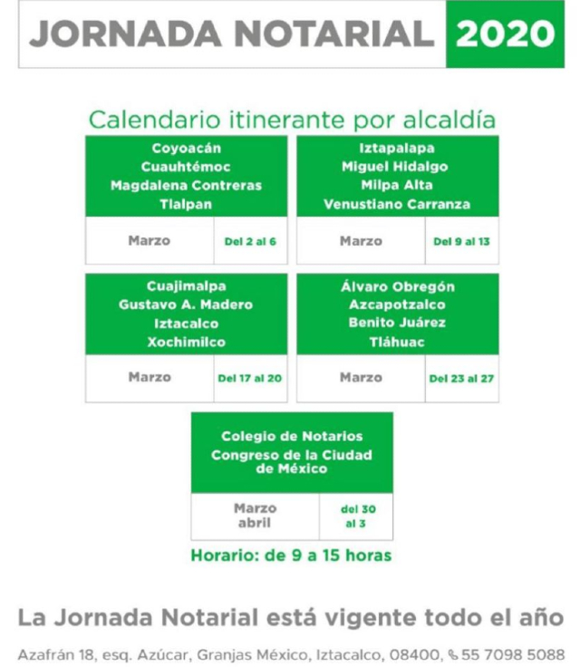 30 de enero 2020, Fechas de Jornada Notarial, Calendario, Alcaldías, Gobierno de la Ciudad de México, Jornada Notarial 2020