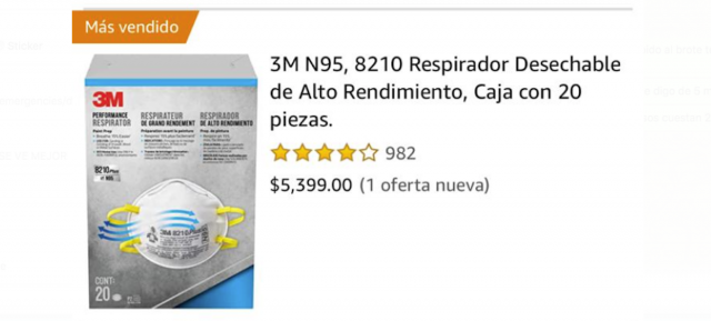 28 de febrero de 2020, precio caro de cubrebocas (Imagen: Amazon)