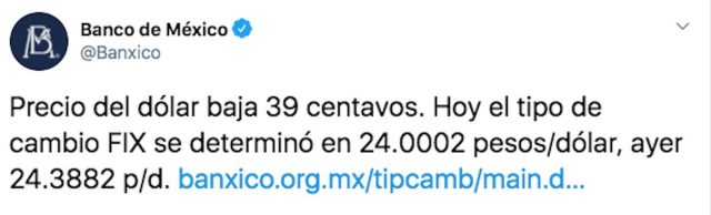Tipo de cambio FIX en Banxico (Imagen: Twitter Banco de México @Banxico)