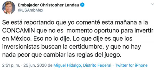 Embajador de EU en México, Christopher Landau (Imagen: Twitter @USAmbMex)