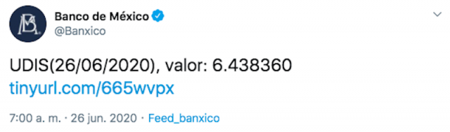 UDIS hoy en Banxico (Imagen: Twitter @Banxico)