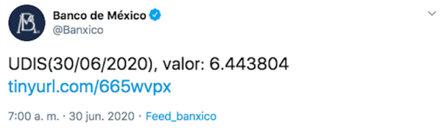 UDIS hoy en Banxico (Imagen: Twitter @Banxico)