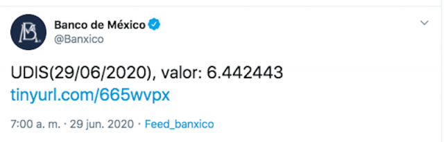 UDIS hoy (Imagen: Twitter @Banxico)