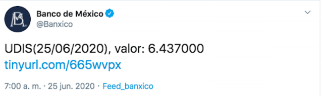 UDIS hoy en Banxico (Imagen: Twitter @Banxico)