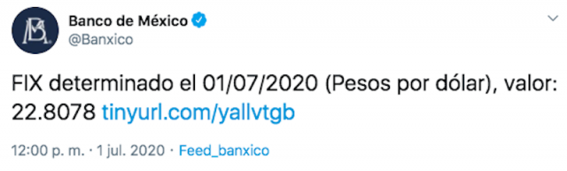 Dólar en Banxico (Imagen: Twitter @Banxico)