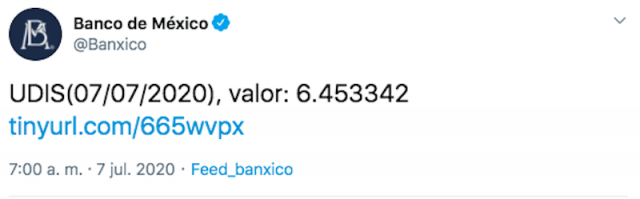 UDIS hoy en Banxicio (Imagen: Twitter @Banxico)