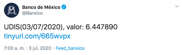 UDIS hoy en Banxico (Imagen: Twitter @Banxico)
