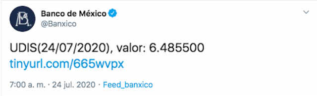 UDIS hoy en Banxico (Imagen: Twitter @Banxico)