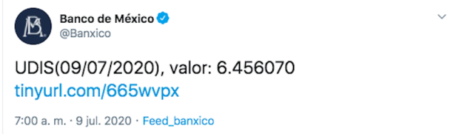  UDIS hoy en Banxico (Imagen: Twitter @Banxico)