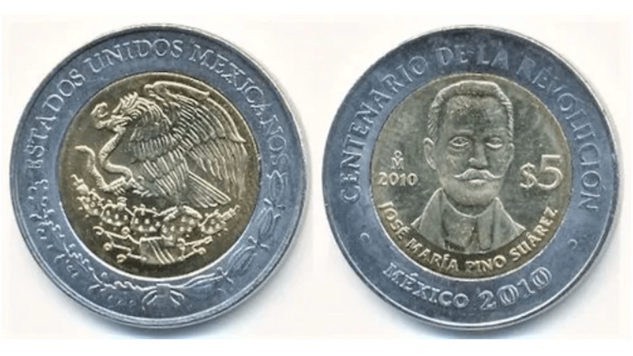 Moneda de 5 pesos de Pino Suárez cuesta más de 3 mil pesos
