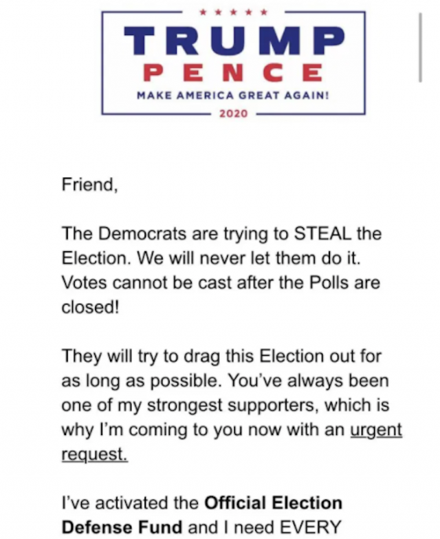 Campaña de Trump pide defender elección con fondo (Imagen: Twitter)