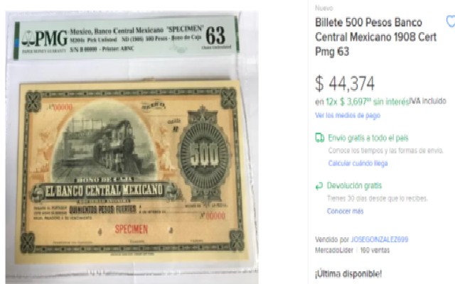 Este es el billete de 500 pesos que se vende en más de 44 mil pesos