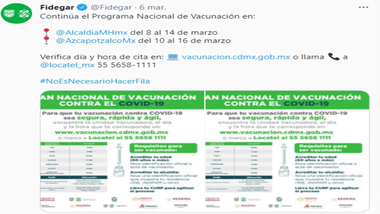 El programa de vacunación ha sido comunicado por las diferentes redes sociales de las dependencias del Gobierno Capitalino