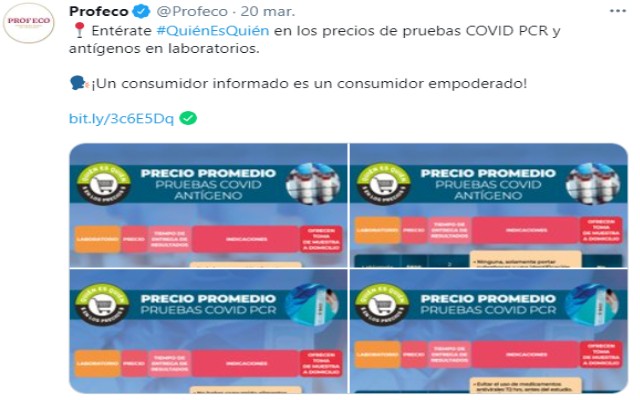 Profeco compartió en redes sociales el precio de las pruebas