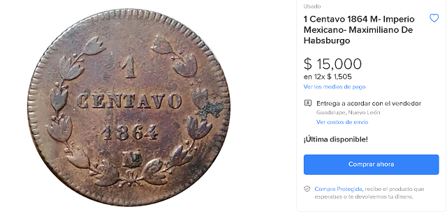 Moneda de 1 centavo de 1864