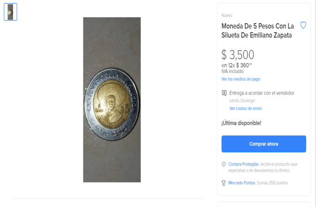 Moneda de Emiliano Zapata de 5 pesos cuánto vale
