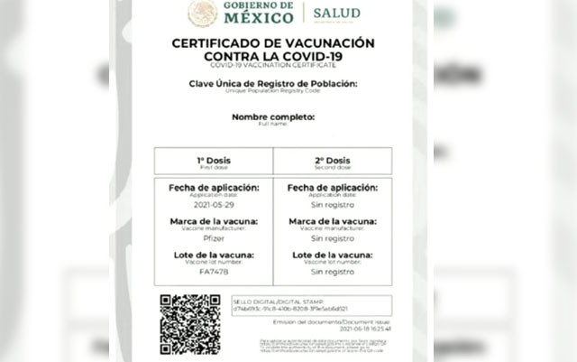 Datos del certificado de vacunación