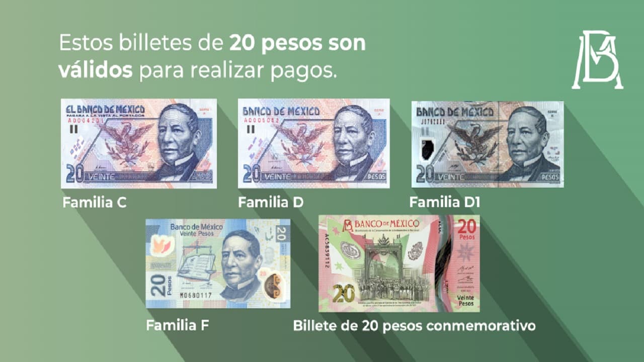 Checa los billetes de 20 pesos que se pueden utilizar