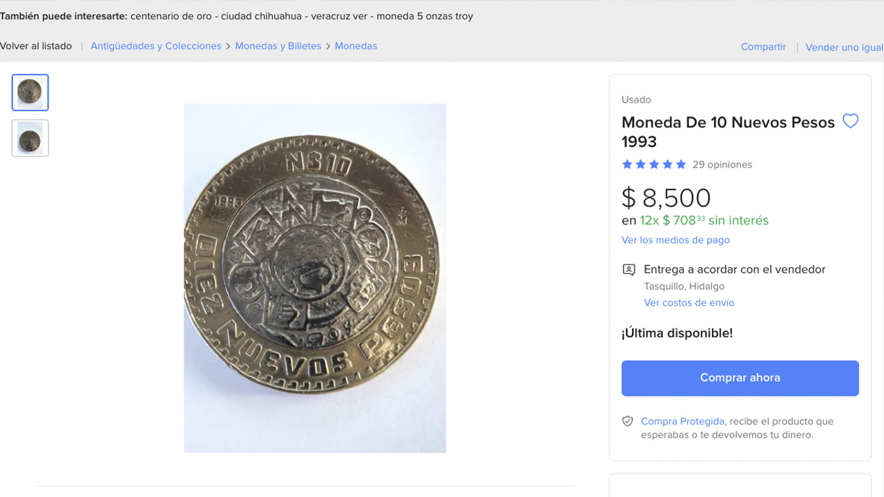 ¿Cuánta plata tienen las monedas de 10 nuevos pesos?