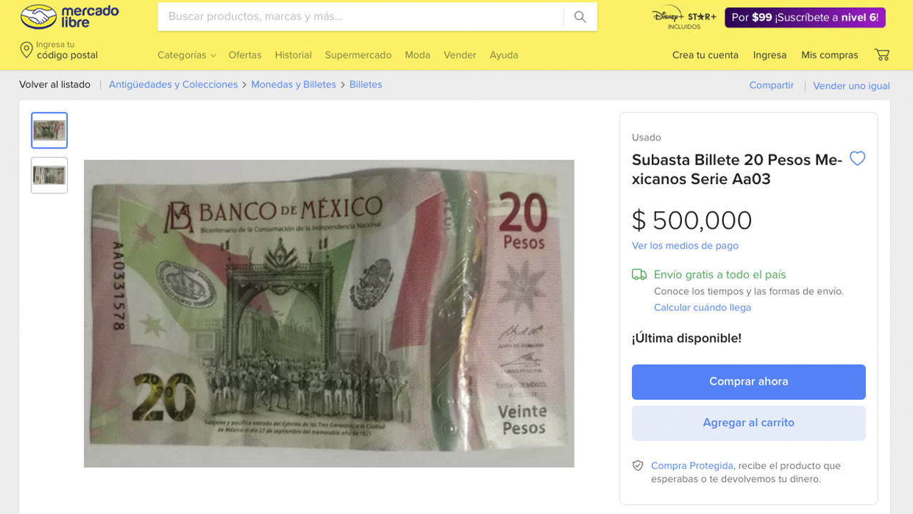Hasta medio millón piden por el billete