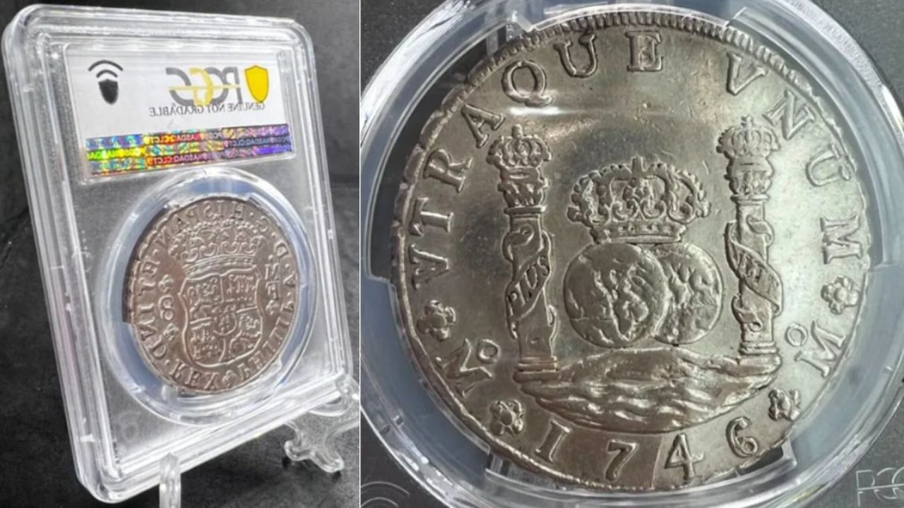 Esta moneda Columnaria certificada de 1746 cuesta más de 20 mil pesos