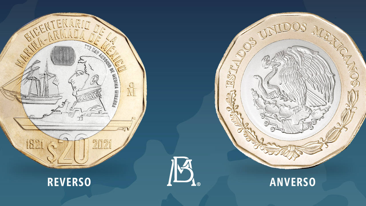 Banxico emite NUEVA MONEDA de 20 pesos por Bicentenario de la Marina-Armada