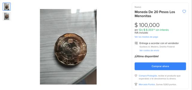 ¿La MONEDA de 20 pesos de los Menonitas vale 100 mil pesos?