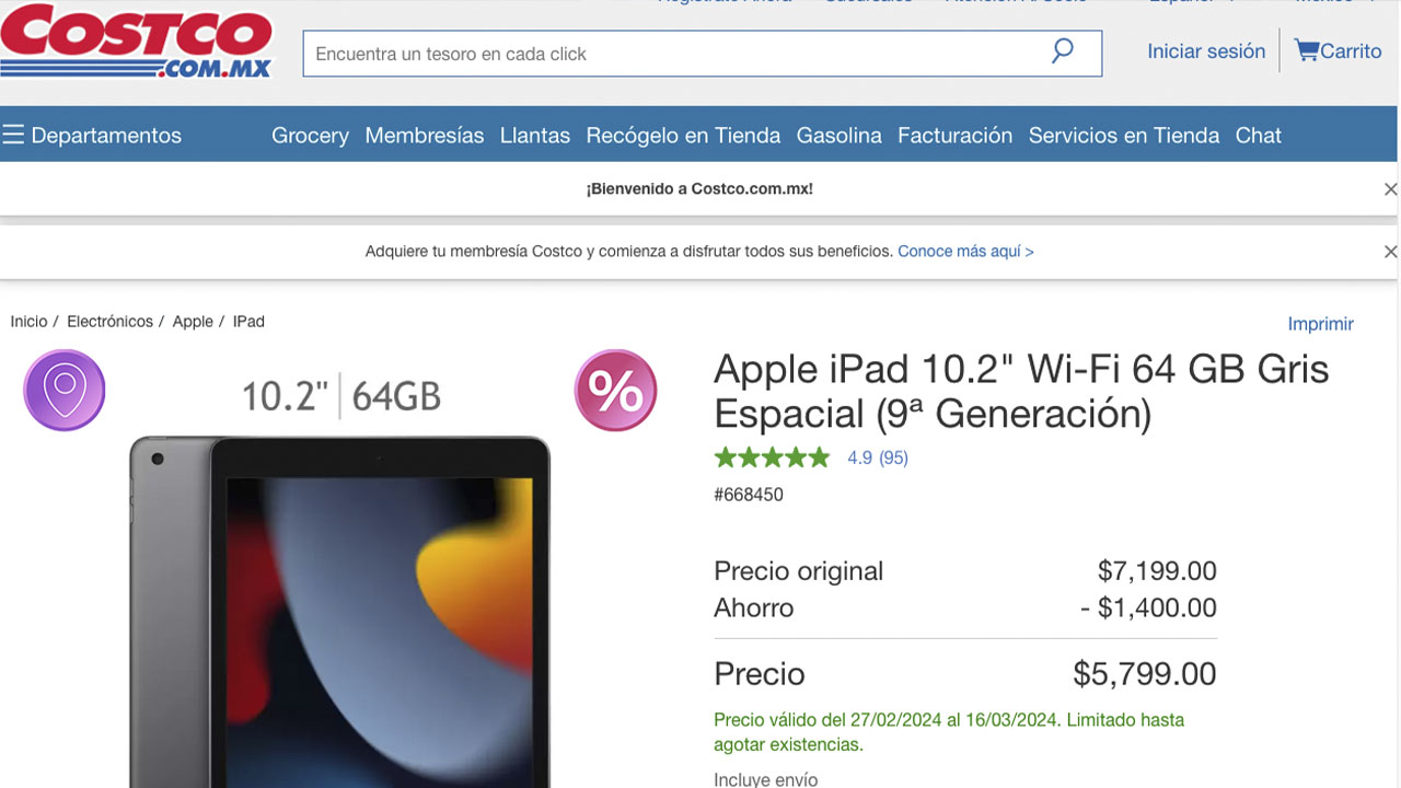 En Costco venden iPad por 5 mil pesos