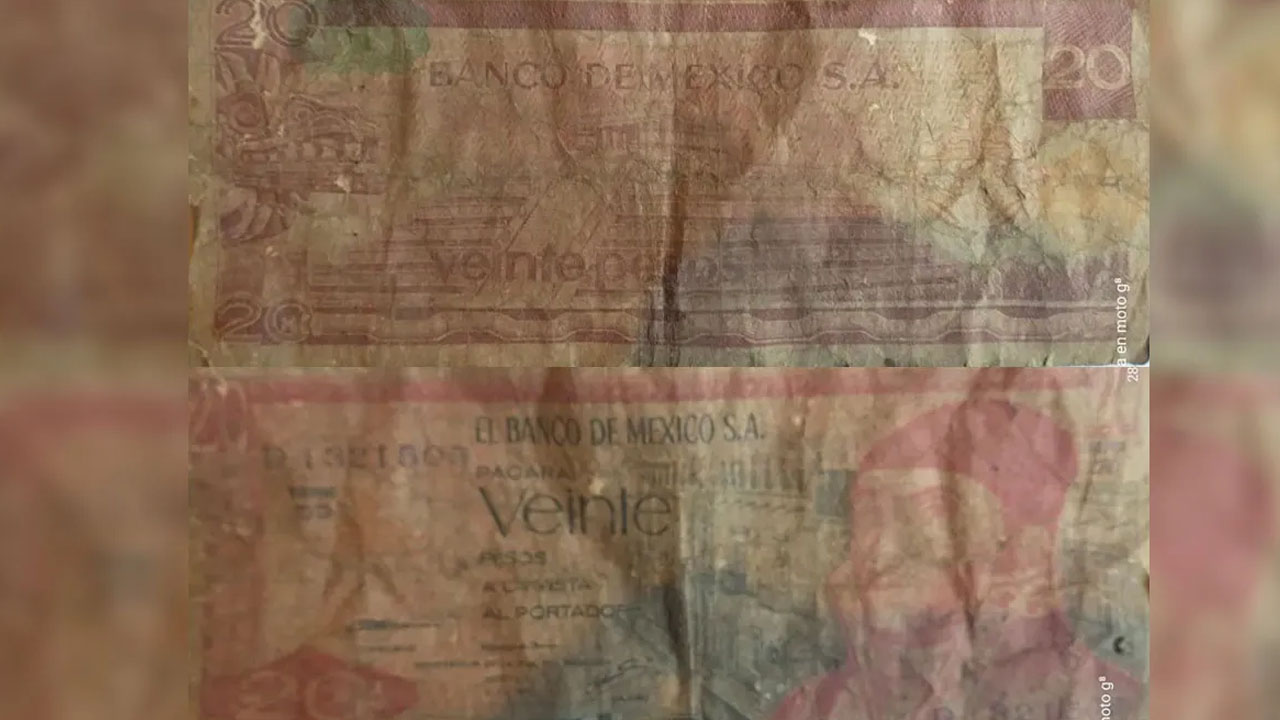 Raro billete de 20 con imagen de Teotihuacán se vende en 150 mil pesos